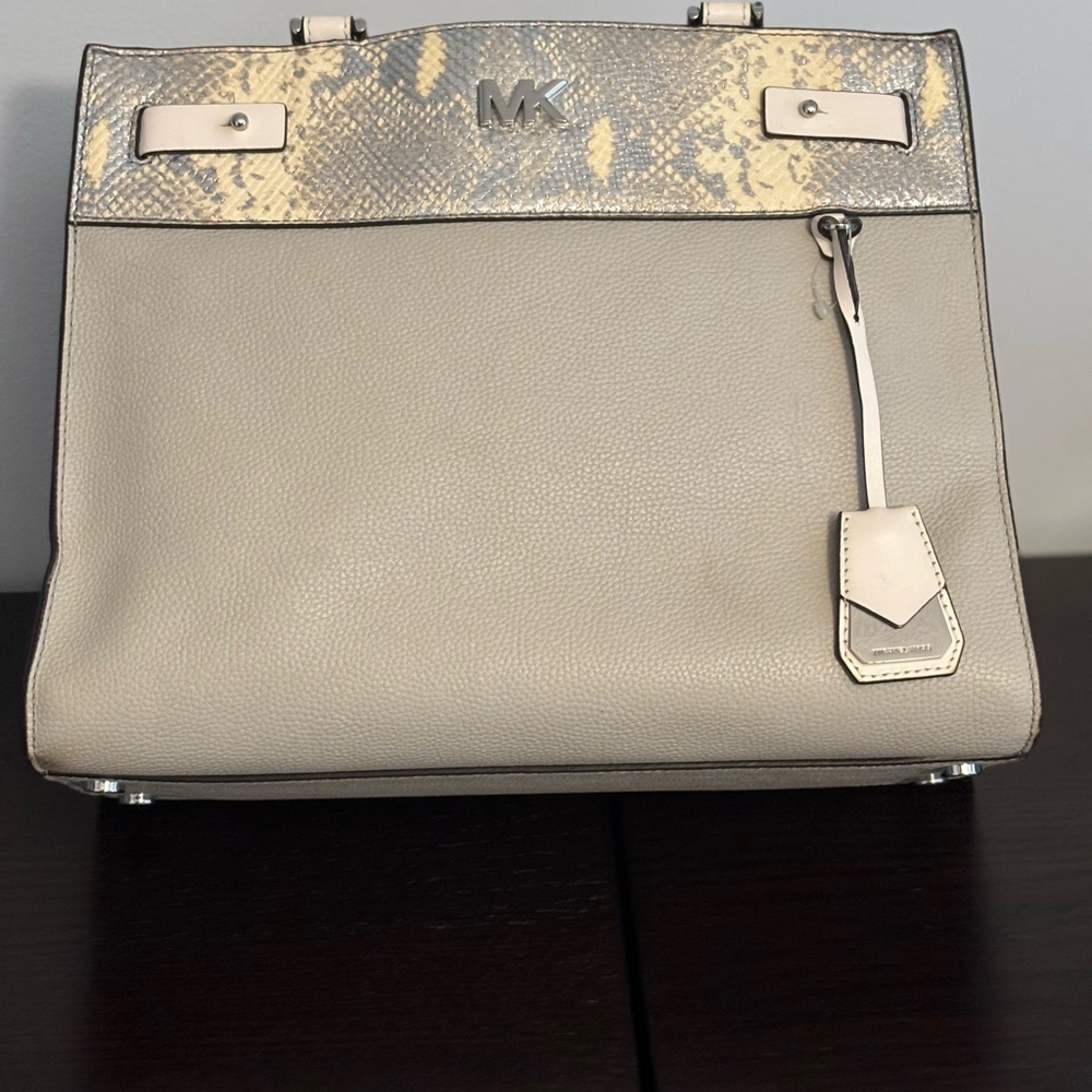 Michael Kors Gray and Cream Satchel Structured Design